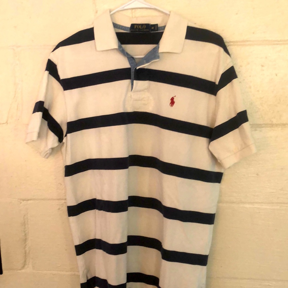 Navy blue and white Polo shirt. Men’s medium